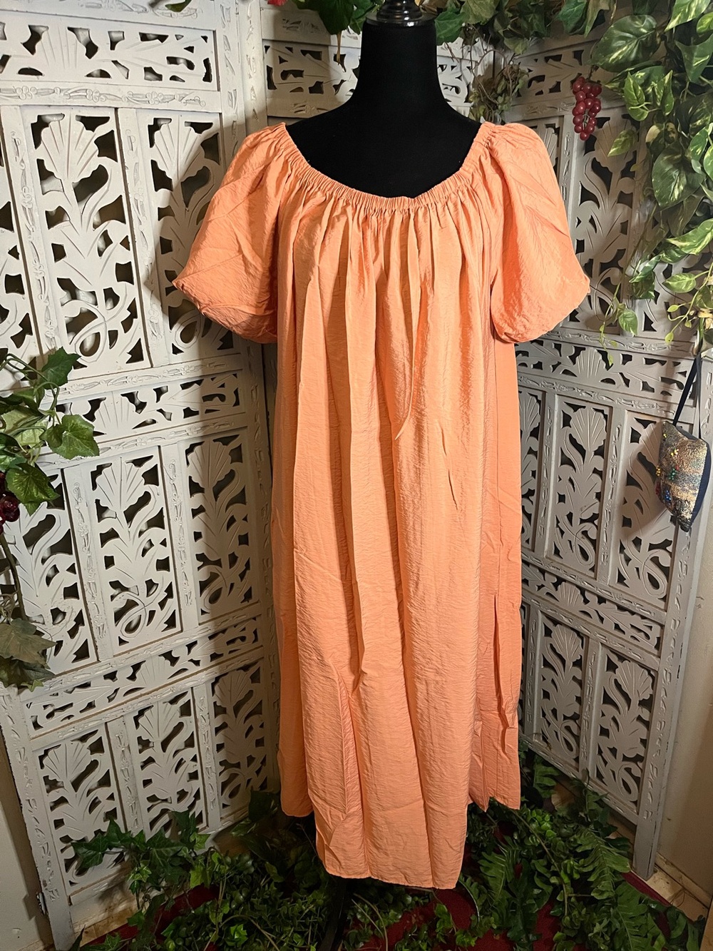 H&M BOHO CHIC CORAL ORANGE FLOWY BODICE SHORT SLEEVE MAXI DRESS
